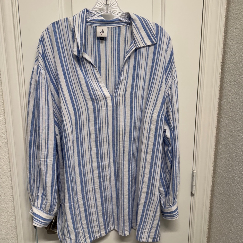 CAbi Blue and White Striped Shirt